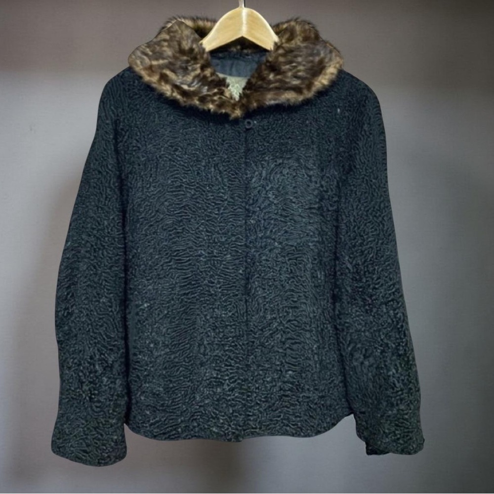 Antique Black Astrakhan & Mink Fur Coat